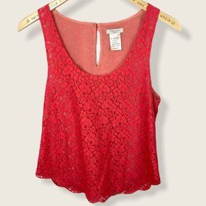 Aritzia Talula Red Floral Lace Sleeveless Blouse Eyelet Layering Size XS Top